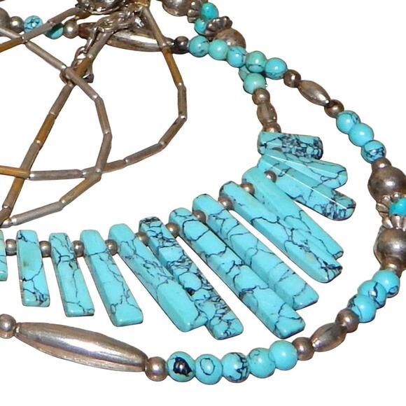 Vintage 2 Tier Turquoise ~MOP ~Silver Necklace - Picture 6 of 8